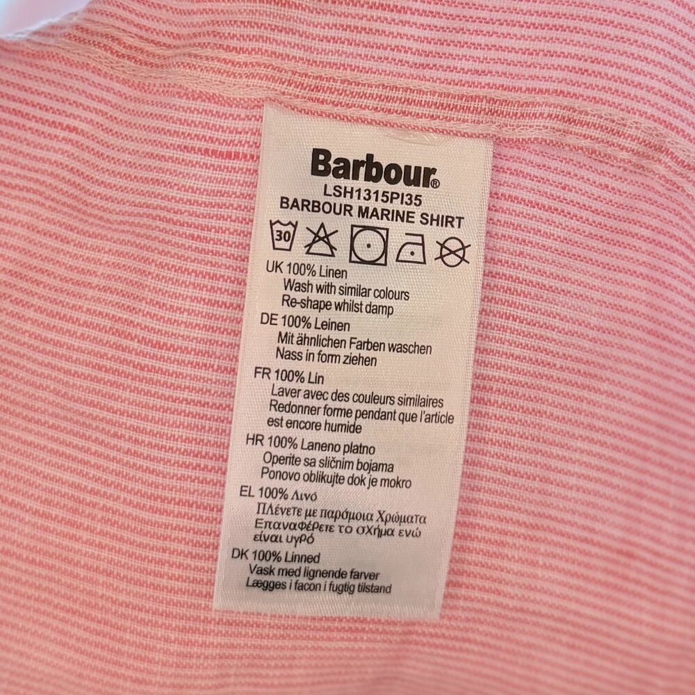 Barbour Pink Linen Relaxed Fit Button Down Shirt Size 12 Large - Picture 10 of 11
